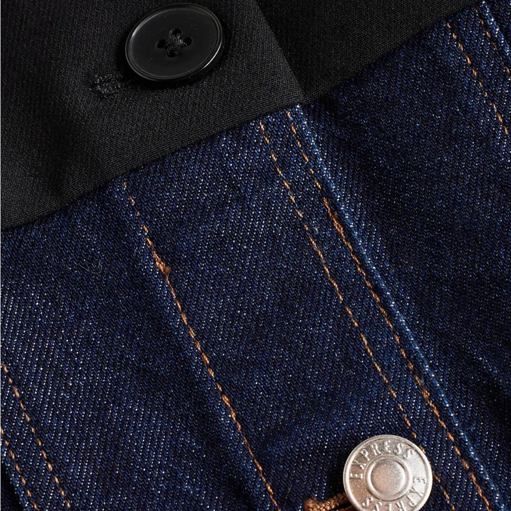 Express Denim Twill Off The Shoulder Faux Button Front Corset Top - Picture 5 of 15